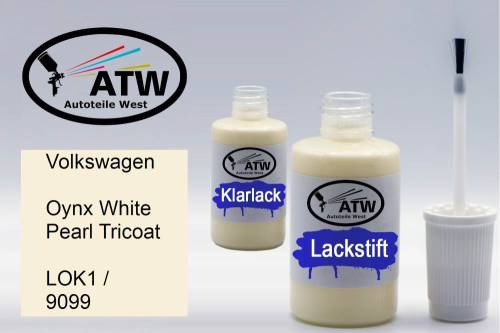 Volkswagen, Oynx White Pearl Tricoat, LOK1 / 9099: 20ml Lackstift + 20ml Klarlack - Set, von ATW Autoteile West.